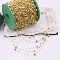 Glanzen gouden kunstparelketting op spoel voor bruiloftsdecoratie en DIY haaraccessoires - 8+3mm Goud