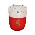 Cute Maneki Neko lucky cat ceramic ornament with gold Fu character decoration - Fortune Cat / Set of 6 / Red