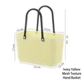 Ivory yellow waterproof plastic hand-held basket with grid texture for flower packaging - H33*W16*L25CM / Ivory Yellow