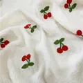 White lamb wool fleece fabric with embroidered cherry pattern for bouquet wrapping - Cherry Style / 1.5m x 0.6m