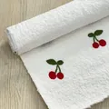 Premium white lamb wool floral packaging fabric with cute red cherry embroidery details - Laminated Cherry Pattern / 1.5m x 0.6m