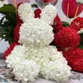 Lapin en pétales de rose fait main blanc et rouge avec collier de perles pour la Saint-Valentin - Lapin en Fleurs de Rose (Sans Serti/Avec Boîte Cadeau) / Blanc