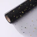 Rouleau de tulle noir élégant avec motifs d'étoiles et de lunes dorées brillantes. - 48cm*5 Yards / Noir