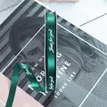 Dark green 1cm width polyester ribbon with white Just for You printed design for gifts - 1cm * 90 Yards / Dark Green