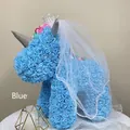 Unicornio creativo de rosas de espuma PE azul con velo de novia para regalo - Velo de Corona / 36x22x38cm / Azul