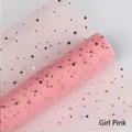 Tulle rose avec motifs étoiles et lune pour emballage floral - 48cm*5 Yards / Rose Fille