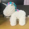Unicornio de rosas de espuma PE blancas hecho a mano con melena colorida para regalo - Estilo básico / 36x22x38cm / Blanco