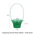 Green plastic ritual flower basket with handle for tomb sweeping arrangements - Small Size Flower Basket / 1 Piece / Green