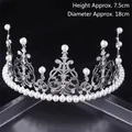 Detail view of elegant silver bridal tiara with pearls and crystals, height 7.5cm - Semi-Circular Princess Crown (H002) - Silver / L