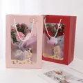 Red and pink Mother's Day gift bags with transparent windows for floral flower bouquets - Mother's Day Window Bag - Red / 12 Pcs/Bag