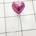 Small 5-inch pink heart-shaped aluminum foil balloon on a white plastic stick for party decor - 50 Pieces / Pink