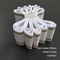 White gold-edged ribbon banner for florist flower baskets, 7cm x 50 yards, pack of 5 - Set of 5 / 7cm / White Gold Edge