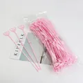 Pink heart-shaped plastic flower picks for card holders in floral bouquets. - 80 Pcs/Pack / 34cm / Pink