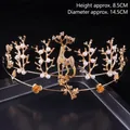 Elegant golden bridal tiara crown with elk and pearl design for 18th birthday - Deer Style Crown (047)