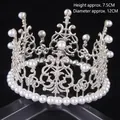 Elegant silver bridal crown tiara adorned with white pearls for birthday celebrations. - Full Circular Silver Crown (014)