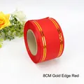 Premium 8cm wide red ribbon with gold edges for floral arrangements and bouquets - 10cm x 50 Yards / Red with Gold Edge