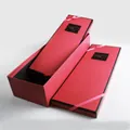 Elegant rectangular red gift box with pink ribbon and Love heart emblem for Valentine's - Set of 2 / Burgundy