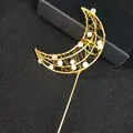 Elegant minimalist golden crescent moon bridal hair pin decorated with small white pearls - 3D Moon Style Headpiece - Gold