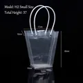 Small transparent trapezoidal waterproof flower packaging bag with white handles - Trapezoidal Small (H2) / 10 Pieces Pack / Clear