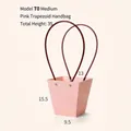 Elegant pink trapezoidal waterproof paper flower packaging bag with handles, Medium size - Trapezoidal Medium (T0) / 10 Pieces Pack / Pink