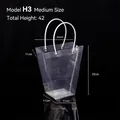 Transparent trapezoidal flower packaging bag with white handles, Model H3 Medium Size - Trapezoidal Medium (H3) / 10 Pieces Pack / Clear