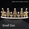 Elegant gold pearl bridal tiara crown for birthday or wedding party, small size spec - Semi-Circular Crown (H002) - Gold / S