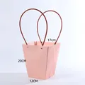 Premium pink waterproof trapezoid paper flower packaging bag with long red handles for gift - Trapezoidal Large (T2) / 10 Pieces Pack / Pink