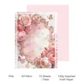 Papel de regalo kraft 120g con rosas rosas y encaje para envolver ramos de flores. - Juego de 10 hojas / Rosa