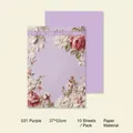 Papier d'emballage floral violet élégant, 37x52cm motif de fleurs 3D pour bouquets. - 37*52cm 10 Feuilles/Paquet / Violet