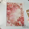 Papel de regalo floral de rosas vintage con borde de encaje blanco, pack de 5 hojas - Pack de 5 / Rosa