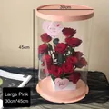 Large pink cylindrical transparent PVC flower box for bouquets and gifts, 30x45cm size - L / Pink