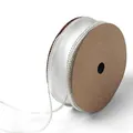 White fishtail yarn ribbon with gold beaded edges for elegant flower and gift packaging - 4.0CM*10 Yards / Gold Edge White