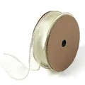 Cream fishtail yarn ribbon with elegant gold wire edge for floral bouquet gift wrapping. - 4.0CM*10 Yards / Gold Edge Beige