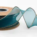 Premium teal sheer fishtail ribbon with gold wired edge for gift wrapping and bouquets - Gold Edge Style / 4.0CM*10 Yards / Malachite green