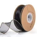 Premium black fishtail gauze ribbon with gold edge for flower bouquet gift wrapping - 4.0CM*10 Yards / Black with Gold Edge