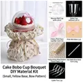 Complete DIY cake cup bouquet making kit with floral wrapping paper and pink ribbon bow - Small Yellow Base Bowknot / Single Set