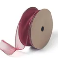 Premium burgundy gold-edged fishtail yarn ribbon roll for flower and gift wrapping - 4.0CM*10 Yards / Gold Edged Wine Red