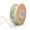 Premium white sheer organza ribbon with gold metallic wire edge on cardboard spool - 4.0CM*10 Yards / Gold Edge Light Green