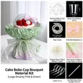 DIY cake bouquet material kit with mousse cup and pink green gradient paper - Large Dreamy Pink Green / Single Set