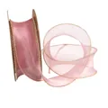 Elegant pink organza fishtail ribbon with gold wire edge for floral gift wrapping - 4.0CM*10 Yards / Gold Border Lotus Pink