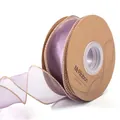 Lavender purple organza ribbon spool with gold wired edges for elegant floral packaging SKU - 4.0CM*10 Yards / Gold Edge Smoke Purple