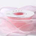 Pink sheer Korean style fishtail ribbon with pearl edges for florist bouquet bows - 4.0CM*5 Yards / Princess Pink (Artificial Pearl Edge)