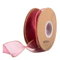 Burgundy sheer ribbon with gold wire edge for flower bouquet gift wrapping - 4.0CM*10 Yards / Red with Gold Trim