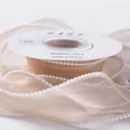 Champagne fish tail gauze ribbon with pearl edges for floral bouquet decoration - 4.0CM*5 Yards / Ice Milk Tea (Artificial Pearl Edge)