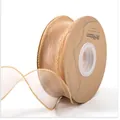 Champagne gold sheer fishtail ribbon with metallic wire edge for flower wrapping - 4.0CM*10 Yards / Gold Edge Champagne Pink