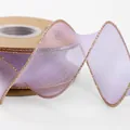 Elegant light purple organza ribbon with shimmering gold edges for floral arrangements - 4.0CM*10 Yards / Gold Border Light Purple