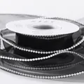 Premium black fishtail organza ribbon with elegant pearl edges for floral arrangements and gift wrapping - 4.0CM*5 Yards / Magic Black (Artificial Pearl Edge)