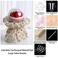 DIY cake bouquet material kit including plastic dome cup and patterned wrapping paper - Large Yellow Base Bowknot / Single Set