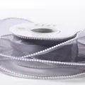 Elegant grey Korean style fishtail yarn ribbon with pearl edge for floral gift wrapping - 4.0CM*5 Yards / Cement Gray (Artificial Pearl Edge)