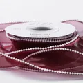 Elegant burgundy organza fish tail ribbon featuring white pearl bead trim for floral designs - Artificial Pearl Fishtail Gauze / 4.0CM*5 Yards / Burgundy